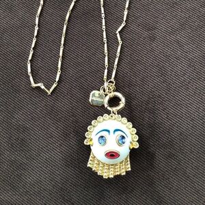 Uterque Rare Porcelain Jeweled Gold/White Pendant Necklace